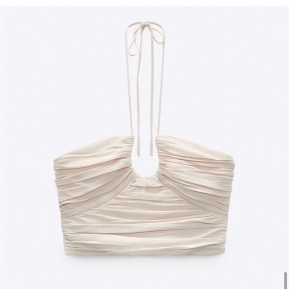 Zara Ruched Tie Halter Top